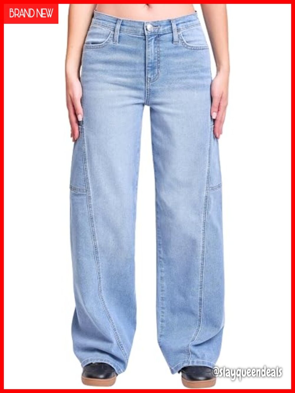High Rise Wide Leg Cargo Jeans with Side Pockets